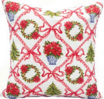 Antique Christmas Garden Pillow- RED