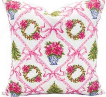 Antique Christmas Garden Pillow- PINK